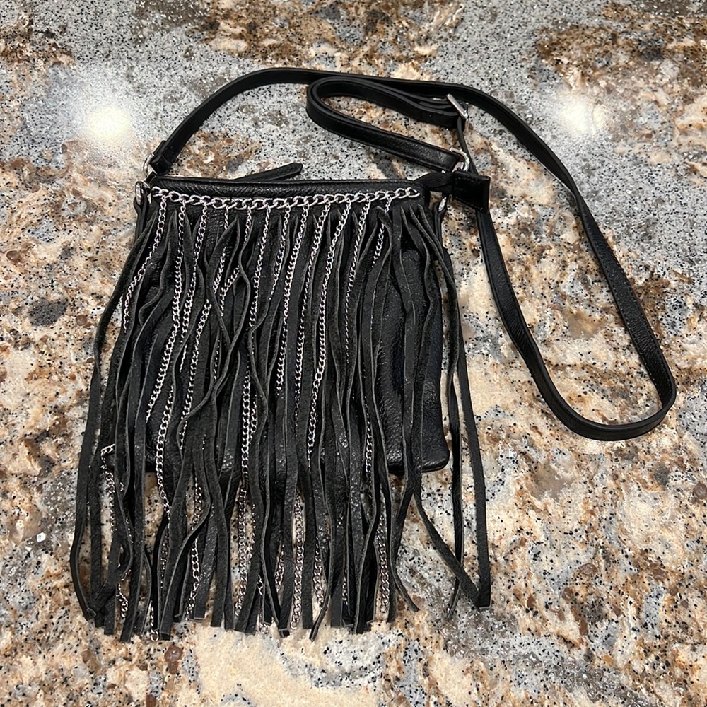 Harley-Davidson 100% Genuine Leather Fringe & Chain Purse Crossbody Handbag